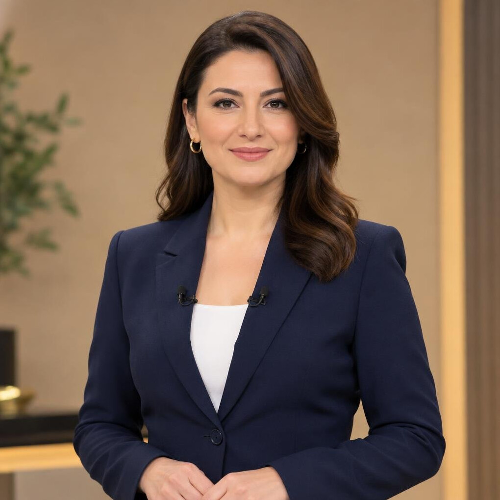 Confident Turkish woman media professional in a blazer